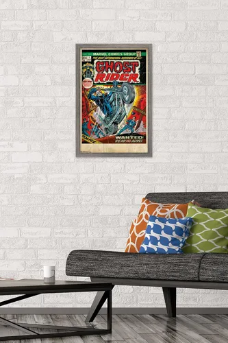 Miniatura 2 de Trends International Marvel Comics Ghost Rider - Póster de pared con portada #1, 22.4 pulgadas de largo x 14.7 pulgadas, versión enmarcada de madera