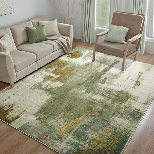 Miniatura 18 de Kelarea Alfombra lavable para sala de estar, 5 x 7 antideslizante, alfombras modernas abstractas color beige, alfombra de pelo bajo fácil