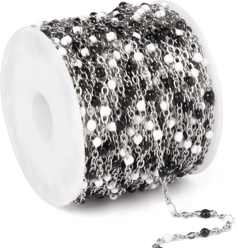Miniatura 28 de Cadenas de esmalte dorado de 33 pies a granel, 2 mm, chapadas en oro de 18 quilates con PVD, acero inoxidable 304, cadena de eslabones con cuentas