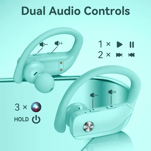 Miniatura 4 de bmani Ear Buds - Auriculares inalámbricos Bluetooth con pantalla LED de 80 horas de reproducción, gancho sobre la oreja con micrófono, sonido Verde