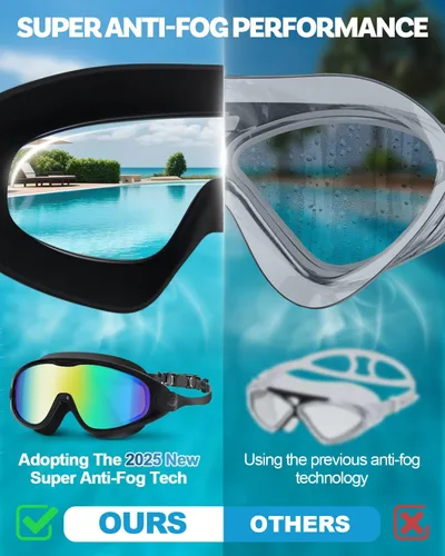 Miniatura 6 de Gafas de natación polarizadas, anti rayos UV y niebla, para adultos, unisex, sin fugas, gafas de natación para hombres, mujeres y jóvenes Negro