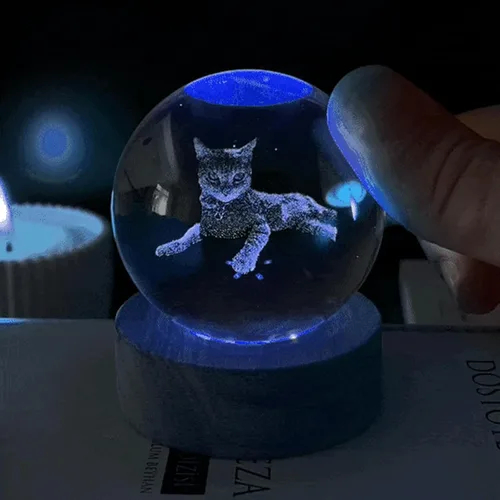 Miniatura 4 de Drawelry Luz nocturna de bola de cristal 3D personalizada, lámpara de bola de cristal con imagen personalizada con base de madera, decoración