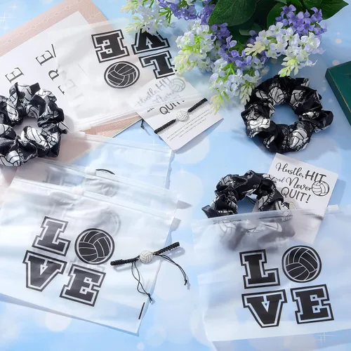 Miniatura 6 de Juexica 36 piezas de regalos de equipo de voleibol, regalos de fiesta de voleibol, incluye 12 pulseras, 12 coleteros, 12 bolsas para mujeres
