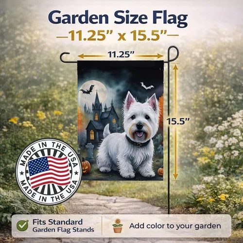 Miniatura 3 de Caroline's Treasures DAC2058GF Westie Spooky - Bandera de jardín de Halloween para buzón, bandera decorativa para patio exterior, patio, obras