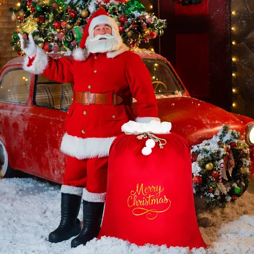 Miniatura 5 de Xuniea Bolsas Extra Grandes de Navidad de 35 x 28 Pulgadas, Saco Gigante de Papá Noel de Terciopelo Rojo con Cordón, Bolsas de Regalo Navideñas