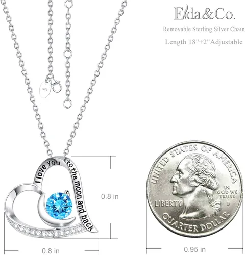 Miniatura 6 de Joyería para el día de San Valentín para mujer collar de plata de ley 925 piedras de nacimiento de amatista y aguamarina para esposa mamá regalos