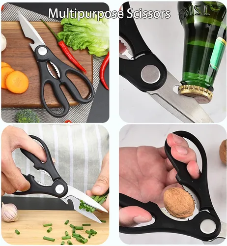 Miniatura 5 de Magicorange Juego de cuchillos de cocina de 7 piezas, 5 cuchillos de acero inoxidable negros con fundas, tabla de cortar y un bloque de cuchillos