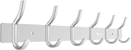 Montado en la pared 16 pulgadas Percha Percha 6 ganchos aleación de aluminio plata para baño Kithchen plateado