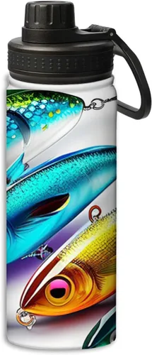 Miniatura 25 de Hermosa botella de agua de acero inoxidable de 18 onzas con patrón circular de mandala dorada, botella de agua deportiva de doble pared aislada al