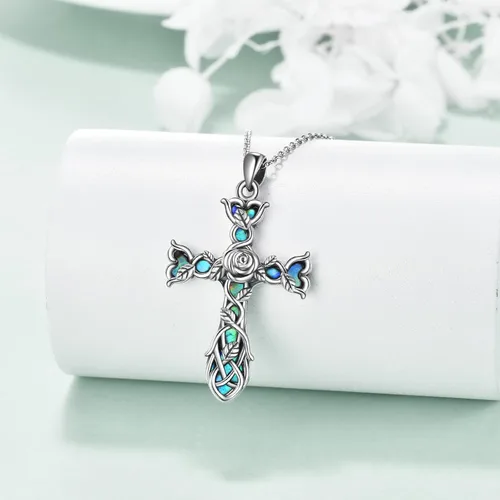 Miniatura 3 de Collar con colgante de cruz religiosa de plata de ley con colgante de cruz de origami, regalos para mujeres y hombres