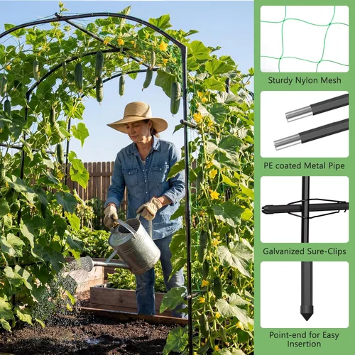 Miniatura 8 de DoCred Enrejado de arco de jardín alto para plantas trepadoras, 87 pulgadas de alto, soporte de metal para plantas trepadoras, arcos de enrejado