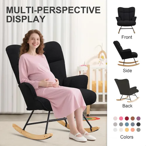 Miniatura 7 de Zedachica Mecedora tapizada para cuarto de bebé, silla mecedora tapizada, asiento acolchado con respaldo alto, cómoda silla auxiliar para sala