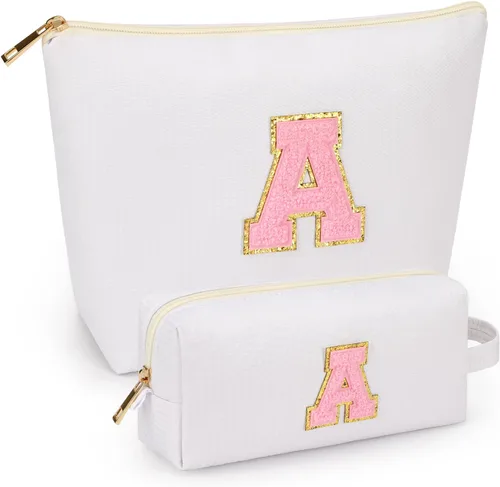 Miniatura 59 de 2 piezas de bolsas de maquillaje iniciales para mujeres: bolsa de cosméticos para viaje y artículos de tocador - Regalos de cumpleaños para niñas