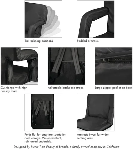 Miniatura 9 de Arkansas Razorbacks - Asiento reclinable portátil Ventura, (negro)