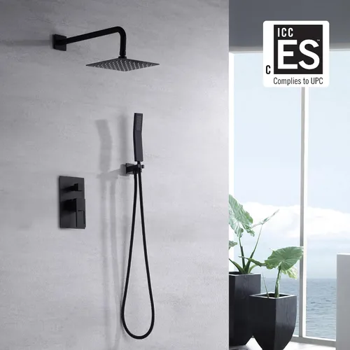 Miniatura 2 de sumerain Sistemas de ducha de equilibrio de presión negro mate con ducha de lluvia de 8 pulgadas y de mano, cuerpo de válvula áspero y moldura