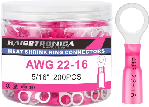Miniatura 16 de Haisstronica - 200 conectores de anillo termorretráctil de calibre 1/4" de grado marino, conectores de alambre azul AWG 16-14, conectores de anillo