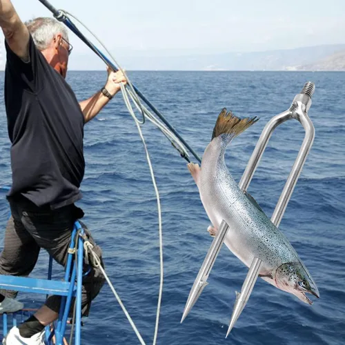Miniatura 4 de 4 lanza de pesca de acero inoxidable con 2 puntas, gancho roscado de 0.315 pulgadas para aparejos de pesca al aire libre