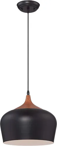 Miniatura 6 de Possini Euro Design Felton - Mini lámpara colgante negra de 12 pulgadas de ancho con detalle de madera rústica para comedor, sala de estar, hogar