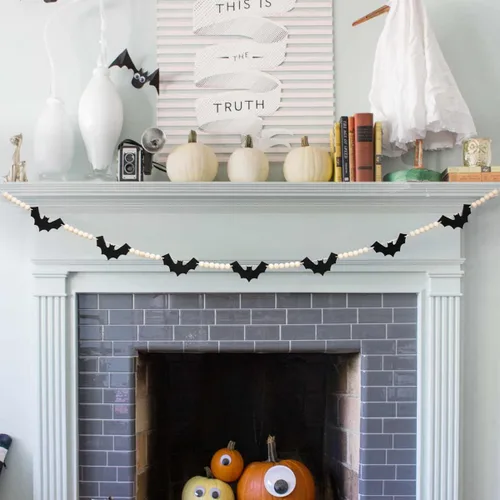 Miniatura 5 de DAZONGE Decoraciones de Halloween para interiores y exteriores, guirnalda de cuentas de murciélagos de fieltro de madera para decoración