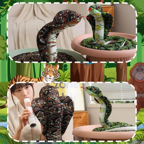 Miniatura 5 de ELAINREN Almohada Rellena de Cobra Marrón Ultra-Suave Gran Serpiente Realista Juguete de Peluche Cuddle Muñeca de Peluche de Pitón Realista