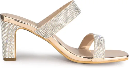 Miniatura 7 de Allegra K Sandalias de tacón grueso con diamantes de imitación para mujer, M
