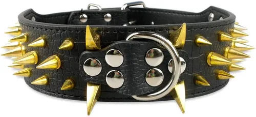 Miniatura 19 de Collar de cuero para perro, collar de perro con pinchos y tachuelas para perros medianos y grandes Pit Bull Mastiff Bully Boxer (S, rosa intenso)