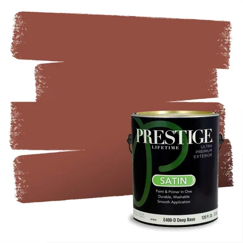Miniatura 694 de Prestige Paints Pintura exterior e imprimación en uno, 1 galón, plano, coincidencia comparable de Valspar* Amber Rose*