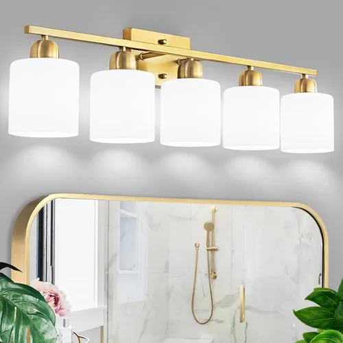 Miniatura 31 de Luz de baño de níquel cepillado, Luz de tocador de baño de 2 luces de níquel cepillado, Lámpara de tocador con pantallas de vidrio esmerilado blanco