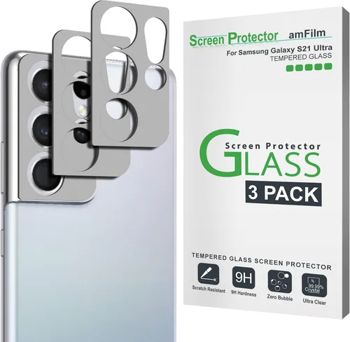 Miniatura 6 de amFilm Paquete de 3 protectores de pantalla de cámara para Samsung Galaxy S21 Ultra 5G de 6.8 pulgadas, protector de lente de cámara de vidrio Negro