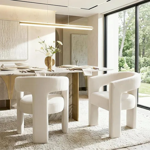 Miniatura 3 de Modernas sillas de comedor, silla de sherpa tapizada de terciopelo con respaldo, silla de tocador Boucle ensamblada cómoda para cocina, comedor
