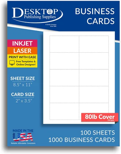 Tarjetas comerciales en blanco, 80lb, 100 Hojas/1000 tarjetas de negocios – Para inyección de tinta y láser.