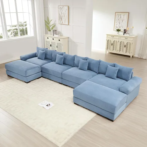 Miniatura 60 de Sofá modular de gran tamaño de 117.3 pulgadas, sofás modulares grandes de pana para sala de estar, sofás de 3 plazas, moderno juego de sofá de Blanco