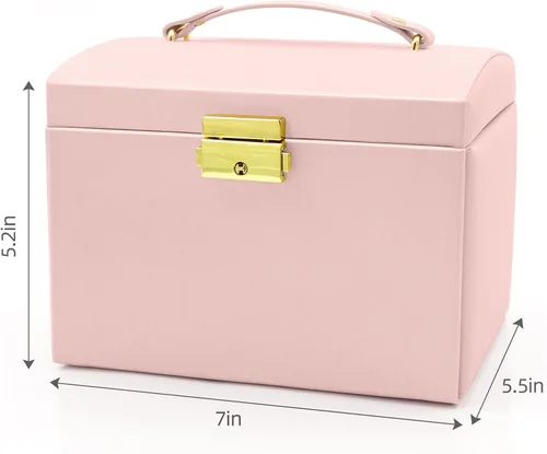 Miniatura 3 de MUEUSS Caja organizadora de joyas para niñas y mujeres, regalo ideal, joyero portátil de viaje con espejo y cerradura para collar, aretes, anillos