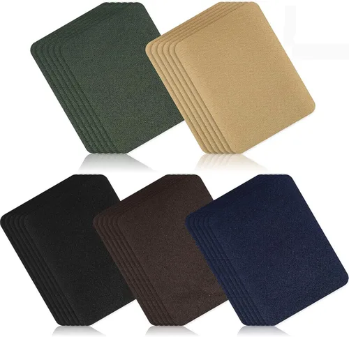 Boao 30 parches para planchar para ropa, pantalones, reparación de tela de mezclilla, parches adhesivos de algodón, caqui, azul, verde, negro, kit