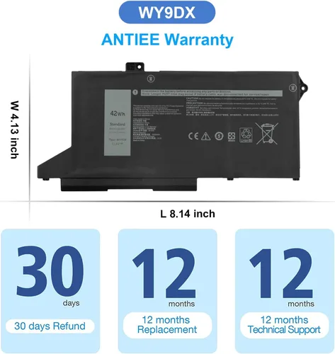 Miniatura 7 de ANTIEE WY9DX - Batería de repuesto para portátil Dell Latitude 5420 5520 Precision 15 3560 Series P137G P137G001 P104F P104F001 P104F002 RJ40G