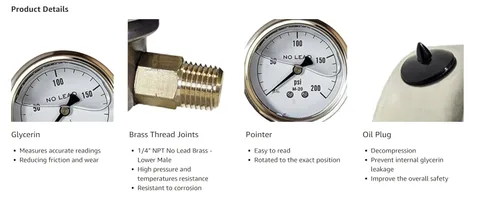 Miniatura 4 de Merrill MFG - Medidor de presión relleno de líquido NPT de acero inoxidable de 0 ~ 100 PSI de 0 ~ 100 PSI, montaje trasero central de agua, aceite