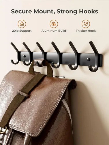 Miniatura 3 de GWAAZXGZ Perchero para colgar en la pared, 15 pulgadas, de metal negro mate, organizador de 6 ganchos para montar en la pared, moderno