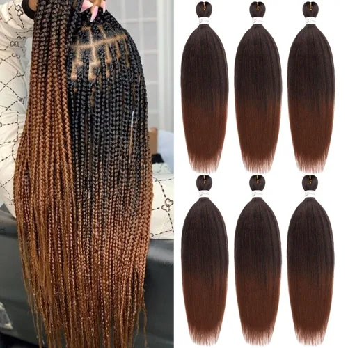 Miniatura 10 de Cabello trenzado preestirado, cabello trenzado degradado de 24 pulgadas, 6 paquetes de ajuste de agua caliente, cabello sintético Yaki profesional