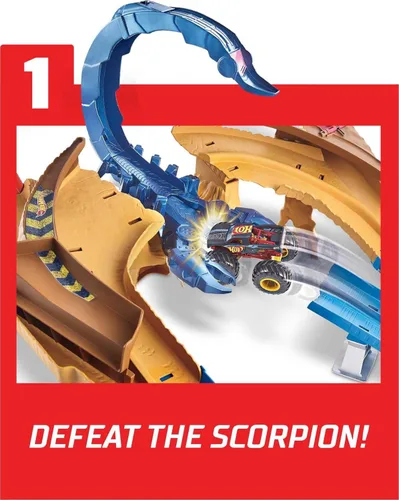 Miniatura 3 de Hot Wheels Monster Trucks Scorpion Sting Raceway - Juego de pista de carreras con 1 camión de juguete y 1 coche a escala 1:64, pista de carreras