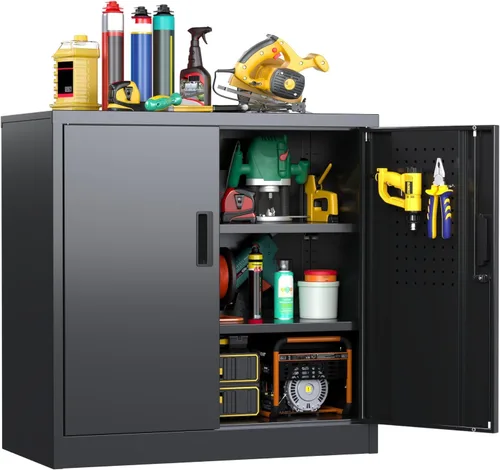 Miniatura 10 de 71" Black Lockable Metal Storage Cabinet, Garage Steel Cabinet with 5 Adjustable Shelves, 2 Locking Doors, Tool & File Organizer for Home, Office