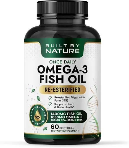 Built by Nature Aceite de pescado Omega 3 1400 mg - Aceite de pescado con forma de triglicérido reesterificado (rTG) con alto EPA y DHA - Suplemento