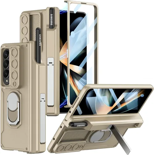 Wefor Funda para Samsung Galaxy Z Fold 4 con soporte para S Pen (protección de bisagra), soporte magnético de anillo de 360°, cubierta de cámara