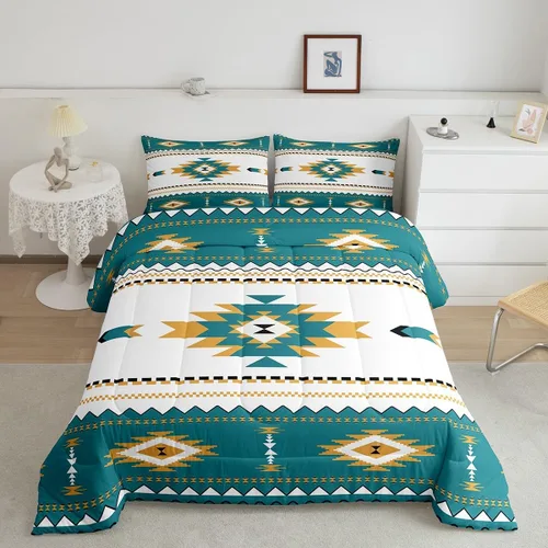 Miniatura 29 de Erosebridal Juego de edredón exótico tamaño individual, ropa de cama tribal, estadounidense, suroeste, étnico, bohemio, abstracto, geométrico, juego