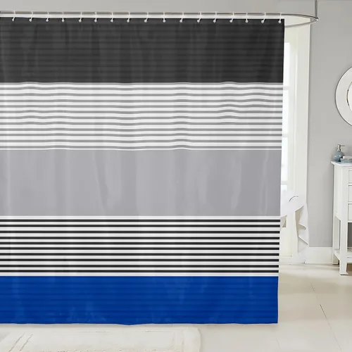 Miniatura 14 de Cortinas de ducha abstractas de líneas geométricas para niños, cortinas de baño con diseño empalmado de rayas para niñas, niños y adultos, cortinas
