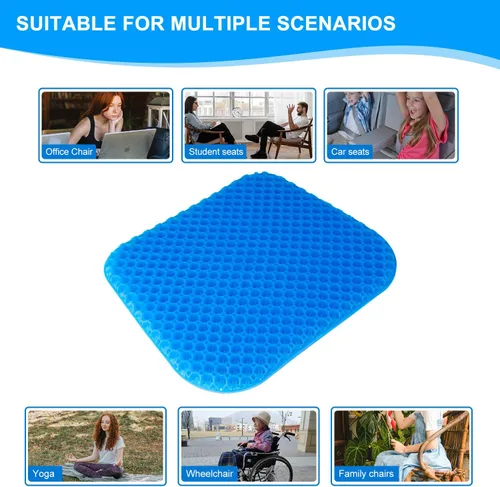 Miniatura 8 de EVEME Cojín de asiento de gel para sentarse durante mucho tiempo con funda antideslizante, cojín de asiento refrescante, diseño de panal