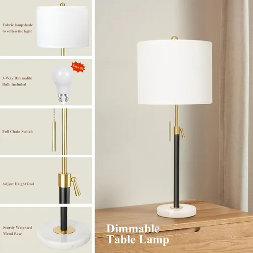 Miniatura 7 de Qingmiao Juego de 2 lámparas de mesa para dormitorio, 22 a 30 pulgadas de altura ajustable con pantalla de lino, interruptor de cadena de tracción