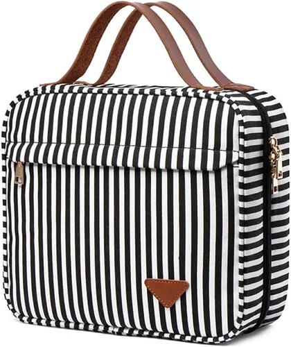 Lmbabter Bolsa de maquillaje colgante de viaje, bolsa de aseo impermeable, gran almacenamiento para viajes, baño, mujeres y hombres, Negro-blanco,