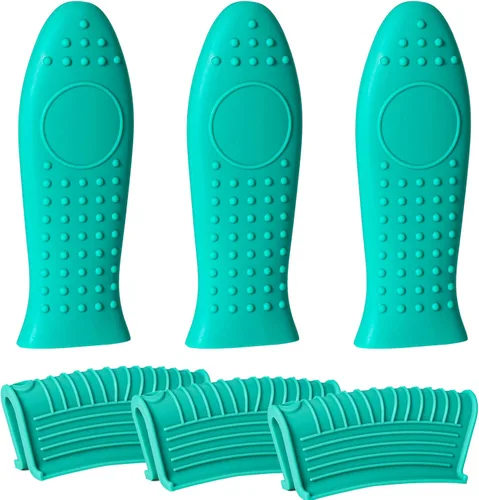 Miniatura 20 de Joyhalo Fundas para mango de sartén de hierro fundido, paquete de 6 fundas de silicona resistentes al calor, color negro