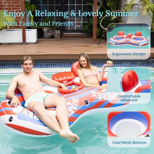 Miniatura 4 de River Tubes for Floating Heavy Duty Inflatable Floating Lounger Premium River Water Rafts Pool Float with Cup Holder Above Lake for Adults Rojo