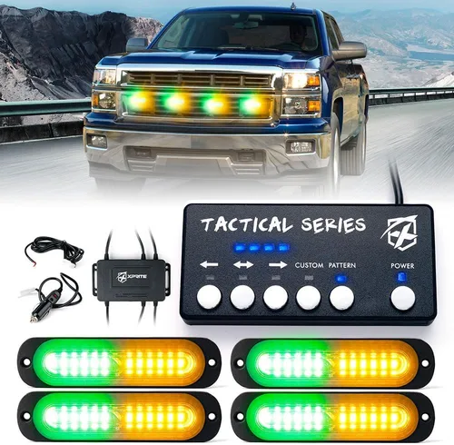Miniatura 10 de Xprite Kit de luces estroboscópicas LED ámbar para montaje en superficie, parrilla de parrilla lateral, luz intermitente de advertencia